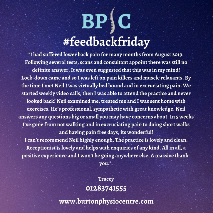 burtonphysio's tweet photo. #feedbackfriday is back today with a review on how we helped a patient during lockdown #burtonupontrent #burtonontrent #burton #derby #burtonphysio #derbyphysio #physiotherapy #physio #backpain #lowerbackpain https://t.co/GncniMczwS