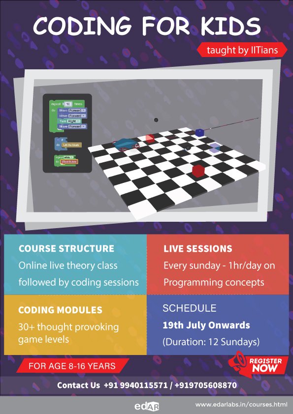 KidsOkPlease's tweet photo. Coding for kids (12 sessions)⁣⁣⁣⁣: https://t.co/uPUvY5uPZ4⁣
⁣⁣⁣⁣⁣⁣19th July onwards⁣⁣⁣⁣
Check image/link to know more
#kidsokplease #marvellouschildhoods #kids #children #activities #childhoodlearning #coding #gaming #onlineevent #eventforkids #logic #reasoning https://t.co/uHOCsdg0jE