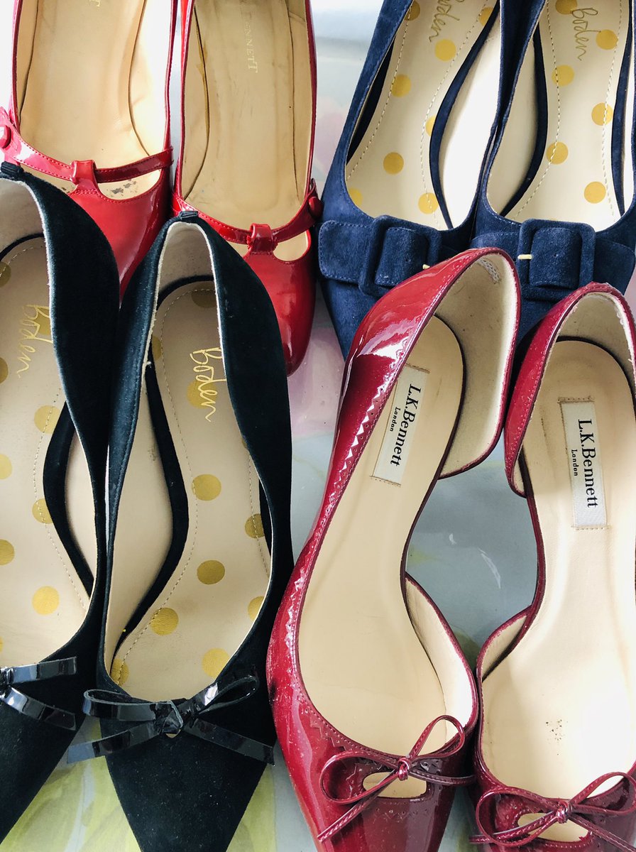 SarahKWallace's tweet photo. A few pairs that are mothballed away.  Great to be back in the City this week but getting my head around ‘is this it?’ I don’t want to step backwards but what will my work pattern be?  If you are heading off for holidays then recuperate if you can. 
#happyfriday #law  #wellbeing https://t.co/wOBD5nE1yN