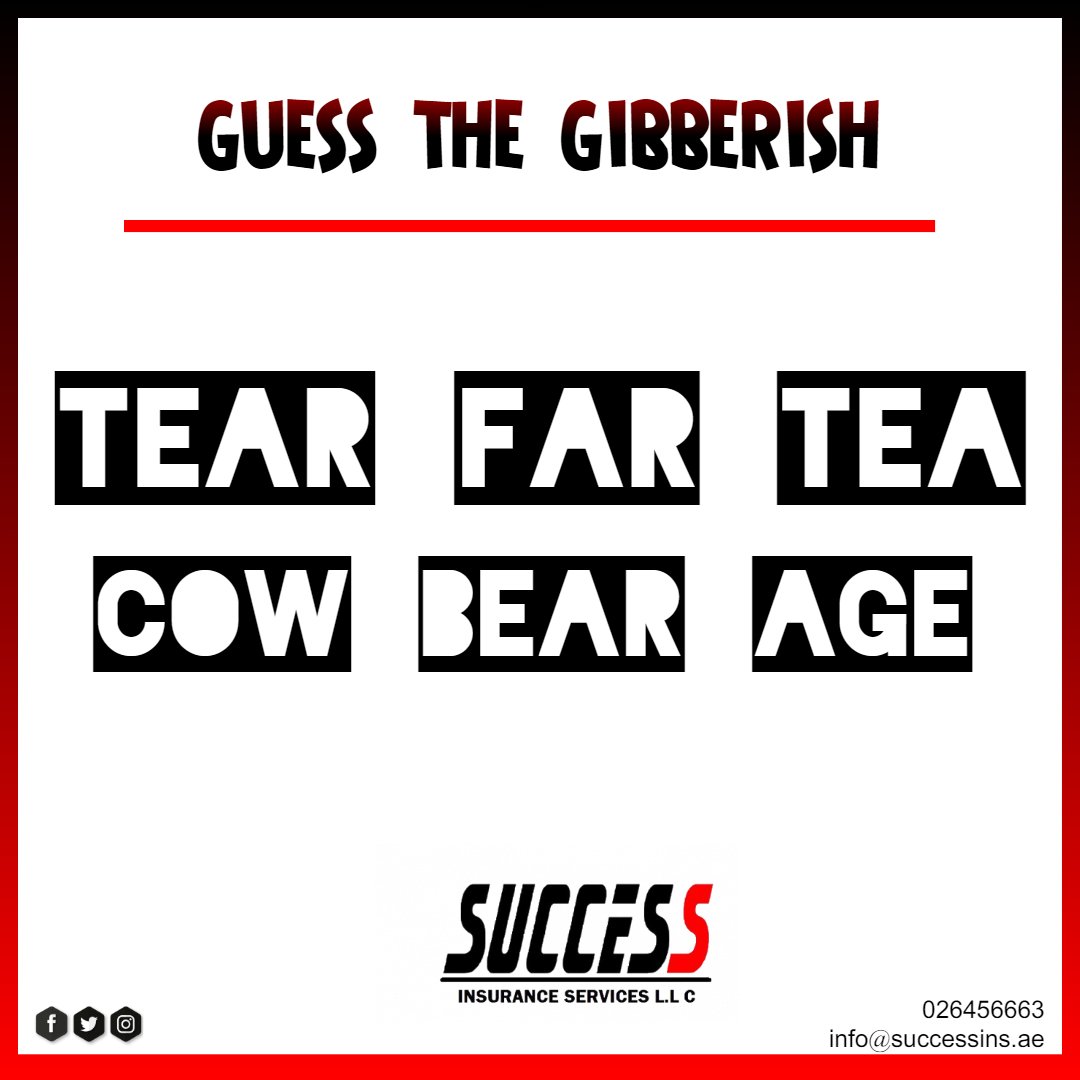 success_ins's tweet photo. Can you guess the gibberish? π #FunwithSuccess
#guessthegibberish #guess #gibberishchallenge #gibberish #canyouguess #friday #challenge #fun #game #insuranceUAE #insurance #broker #insurancebroker #UAE #success #weekend #happyweekend #staysafe #greatweekend #funweekend https://t.co/kzItykflpE