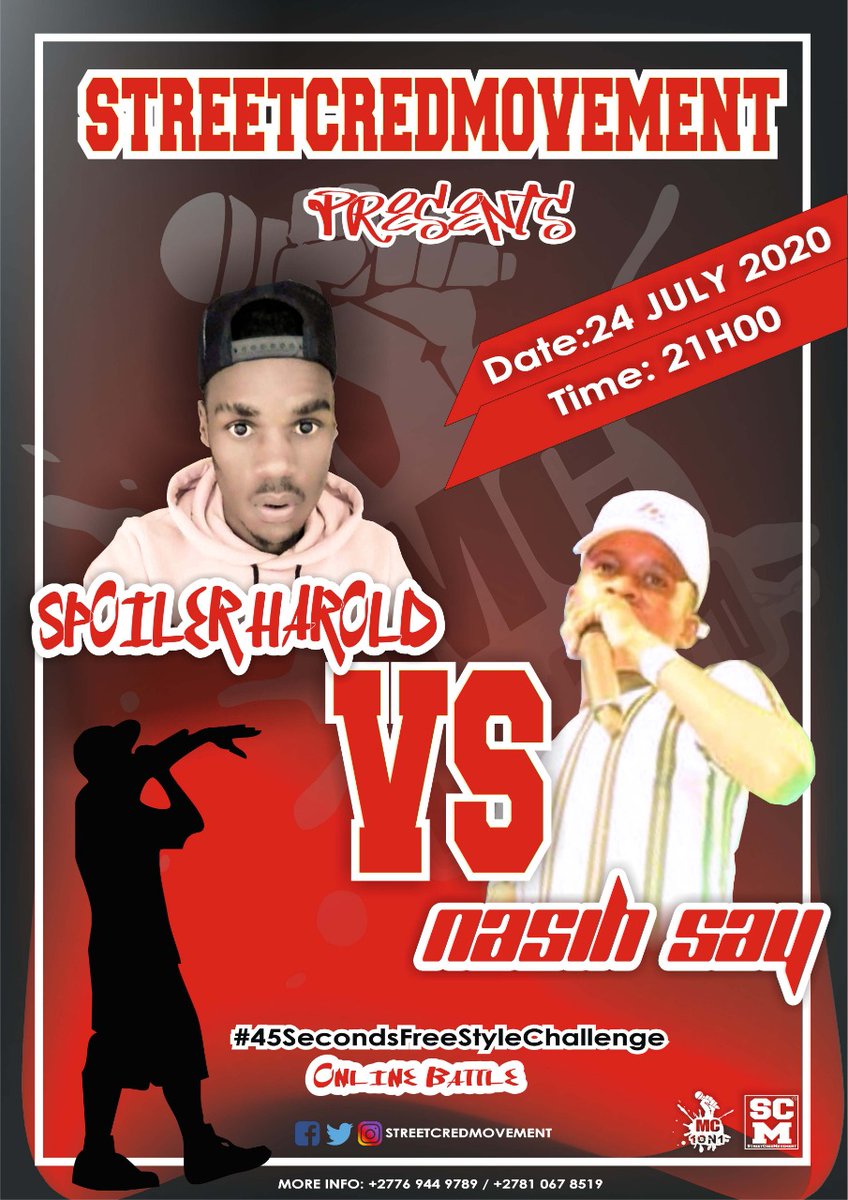 StreetCredMove's tweet photo. While we at it heads up ladies and gents, boys and girls!!!

The 24th July we have 
Spoiler Harold VS Nasih Say 
Going Head2Head like a coin with no Tail 
Time: 21H00 (SA Time)

StreetCred brining the heat during winter...

#45secondsfreestylechallenge
#mc1on1 https://t.co/NDF6wX15Pn