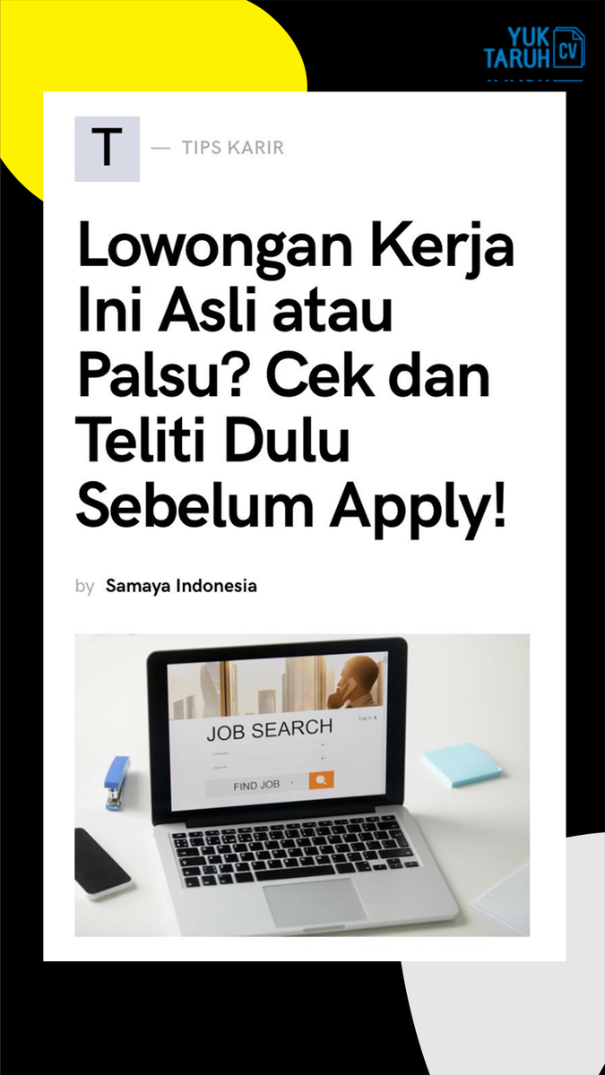 yuktaruhcv's tweet photo. Sudah banyak yang menjadi korban dari scam recruitment atau lowongan palsu. Bagaimana cara mendeteksinya?
Baca di https://t.co/jFS7dahPOx
Dan share info ini ke teman yang belum tauπ©βπ»
#YTCtips #lokercot #lokerjakarta #Loker2020 #birokerja #loker #Indonesia #infokerja https://t.co/Itb6JQLpKS