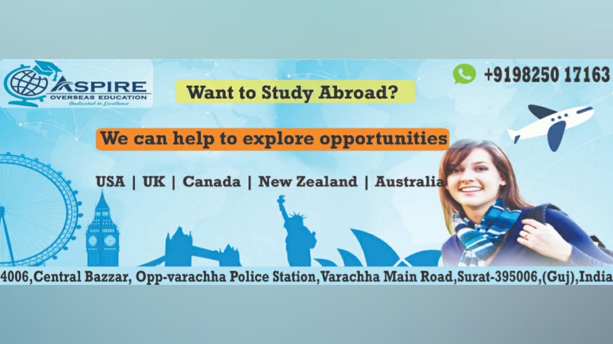 🖌 Planning to Study in Abroad🖌
️ Contact Us:+919825017163 / +919824258583 #aspireoverseaseducation #DedicatedtoExcellence #studyabroad #studyforeign #educationconsultant #doctors #onlineieltsclasses #students #oetonlineclasses #studyinuk #studyinnewzealand