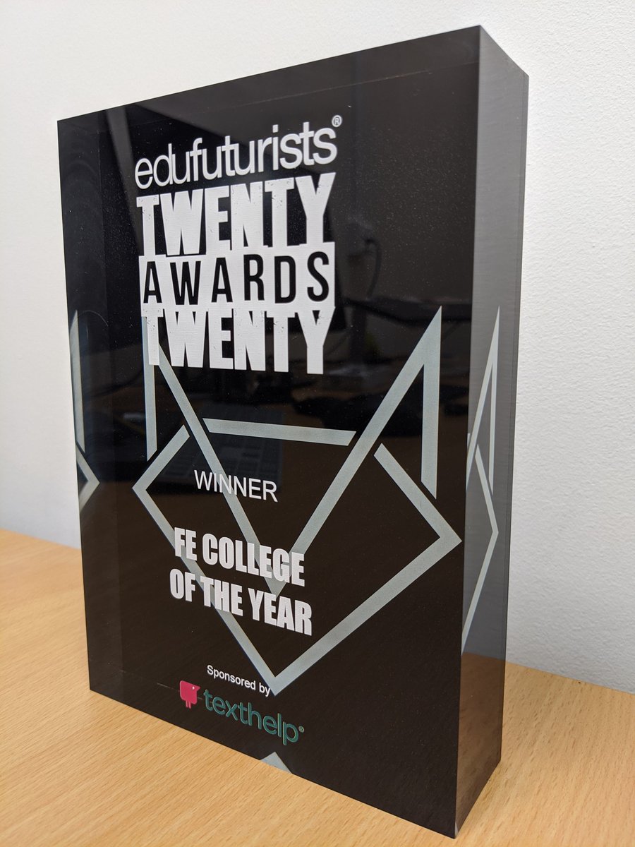 peterghorner's tweet photo. Our @EduFuturists College of the Year award has arrived!
Thank you to everyone who nominated and voted for @bartonpeveril. All of our staff really appreciate it.
Thank you to @EduFuturists for a great online event and this amazing looking award!
@texthelp #EdTech #GoogleEDU https://t.co/Ka3ZCL50sG