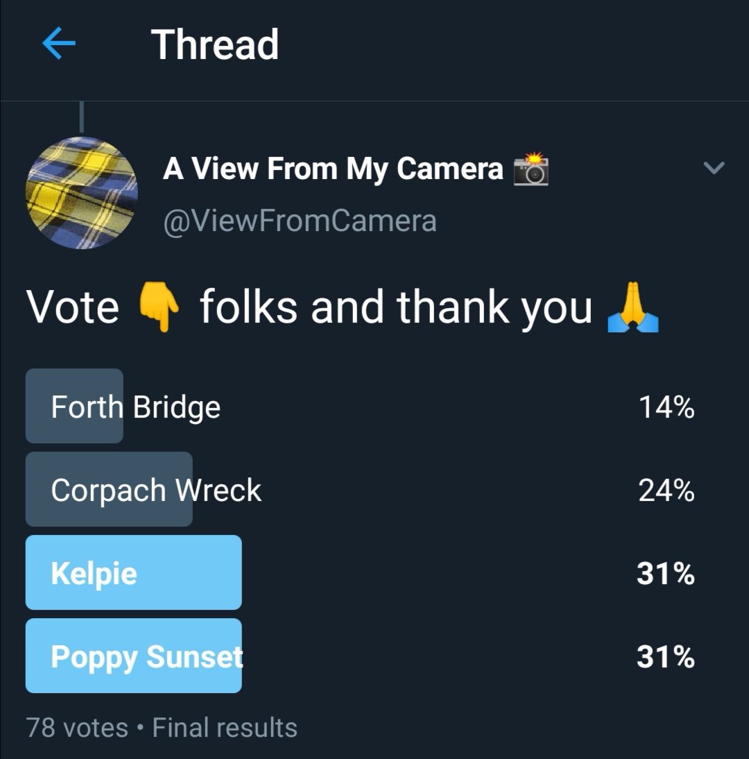 ViewFromCamera's tweet photo. Well, there we have it...a tie #Kelpie and #poppysunset
Thanks to everyone that voted, liked or RT'd ๐
It's there4 only fair that I get both printed...will look at ordering this weekend @LoxleyColour ๐
@VisitScotland @ScotsMagazine @BeingScots @HelixFalkirk @scottsculptures https://t.co/It5ggivpOr