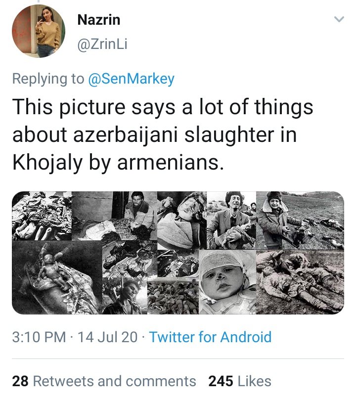 Almost every tweet supporting  #Armenia is followed by  #Azerbaijan'is spaming with photos of  #Khojaly massacre and blaming Armenians in the replies.This is a thread of events that actually took place in Khojaly. #AzerbaijaniAggression  #StopAzerbaijaniAgression  #TavushStrong