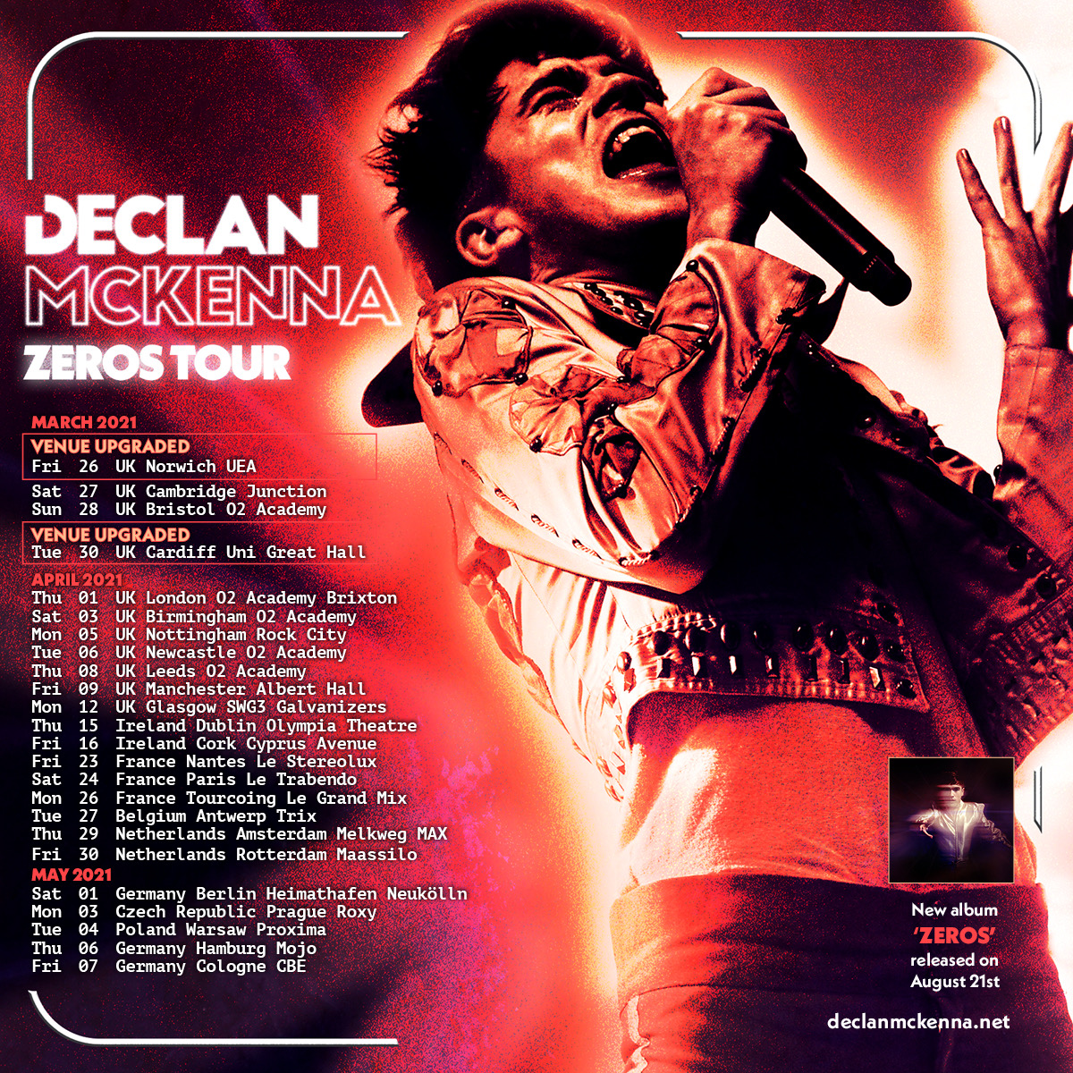 DeclanMcKenna's tweet photo. Tickets for my Zeros Tour across UK, Ireland and Europe in 2021 are on general sale now!! Chuffed with your support, absolutely buzzing for these shows https://t.co/VeVtOJaC1N https://t.co/QkpDxUYKMa