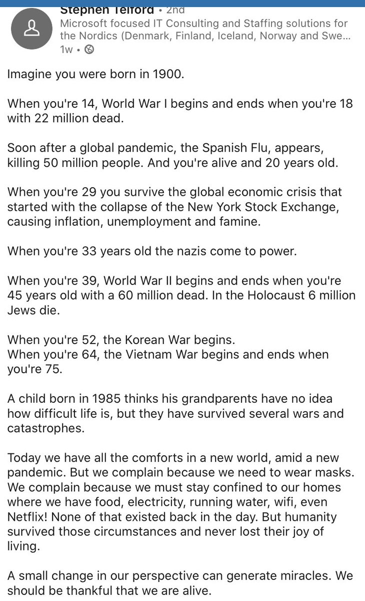 Nick Humphries Imagine You Were Born In 1900 When You Re 14 World War 1 Begins And Ends When You Re 18 With 22 Million Dead Soon After A Global Pandemic The
