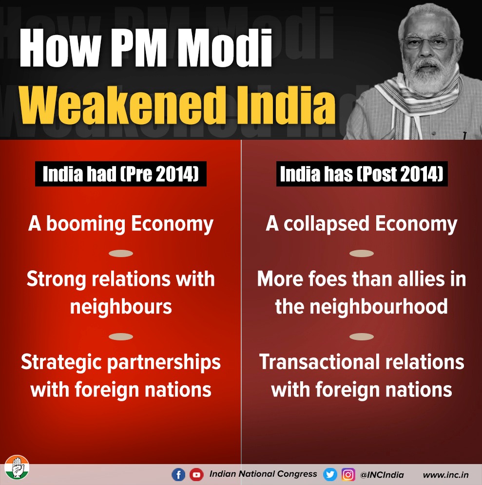 Goa Pradesh Congress Sevadal on Twitter: "The difference between Indian before and after 2014 is very much clear. This is how Modi weakened India after 2014 with his failed policies. #TruthwithRahulGandhi https://t.co/cvoTEinCXo" /