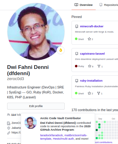 dfdenni's tweet photo. Got badge:
"Arctic Code Vault Contributor"
That's awesome!

Thanks @github https://t.co/TZ67Yk0xC3