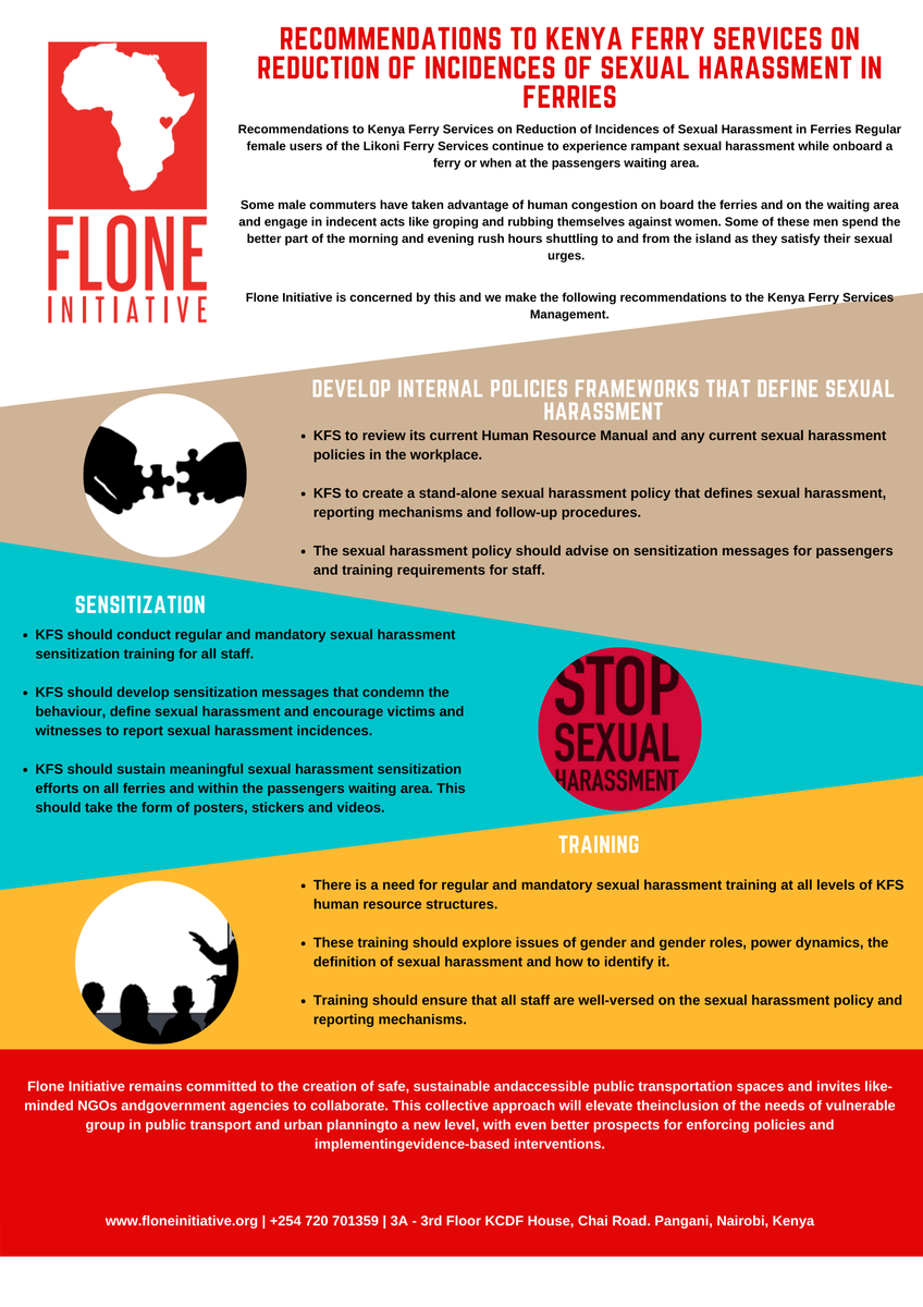 FloneInitiative's tweet photo. Through this engagement we came up with the following recommendations to @FerryKenya  Management to address the issues of sexual harassment at the ferry. #UsalamaWaUma #TransportTalk #SafetyFirst #publictransport https://t.co/8IU7h7OzrV