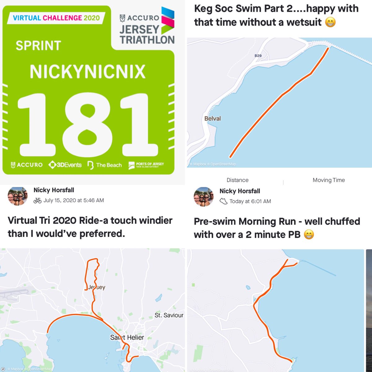 nickynicnix's tweet photo. Accuro Jersey Triathlon Virtual Challenge 2020 done ✅ pretty pleased with my results and not too shabby for my age 😂🤣😂 #JerseyTriathlonVC20  #Accuro #JerseyTriathlon @JerseyTriathlon https://t.co/FvZxdYPdmS