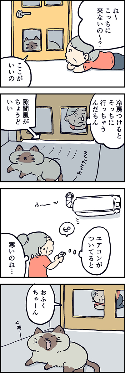 すきまかぜがちょうどいい～? 

第73話「ちょうどいい」 

『猫のおふくちゃん』の最新話は毎週金曜日に連載中♪ 
⇒(https://t.co/9S0x3QV4T7 )

 #猫のおふくちゃん 