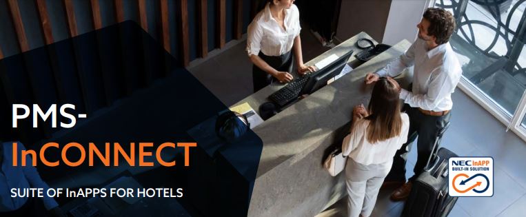 NECEnterprise's tweet photo. PMS-InConnect suite of #InApps from #NEC allows your hotel's comms to connect to the industries most widely used PMS including #OperaPMS #ProtelPMS Brilliant, OnQ (from #Hilton WorldWide) & @HotSoftinc https://t.co/xO0TbKMlEY https://t.co/p1vTpZXEOU