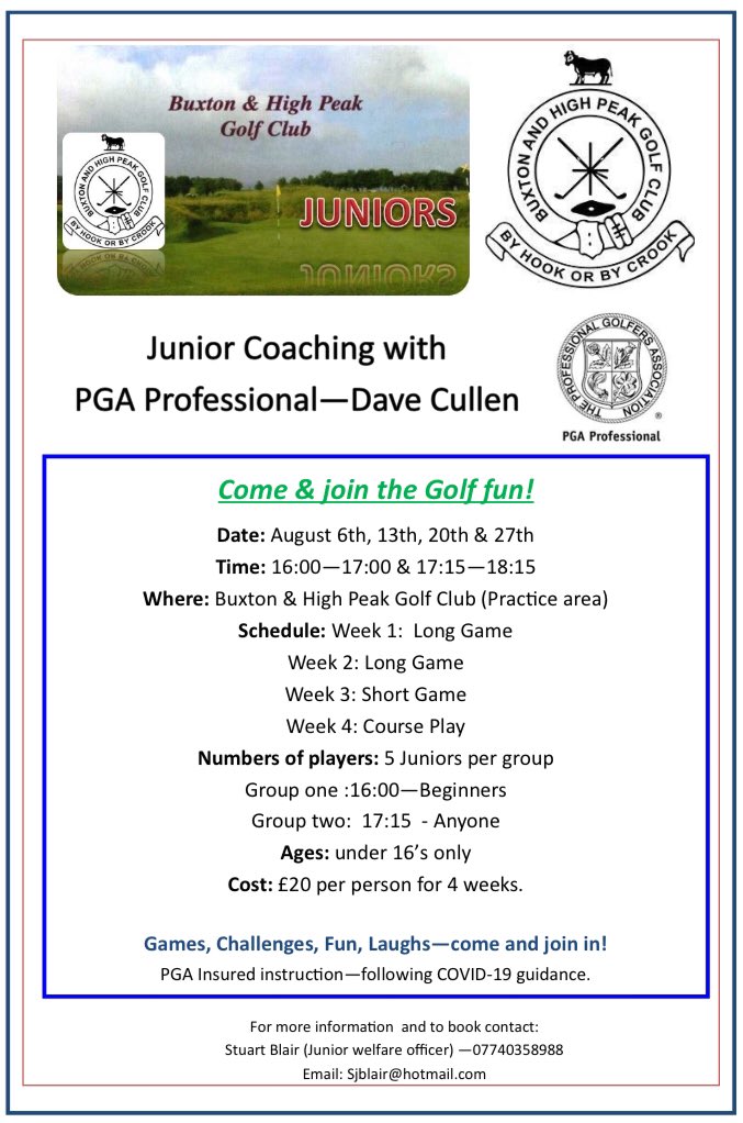 Junior coaching! Book now, limited spaces! Contact sjblair@Hotmail.com