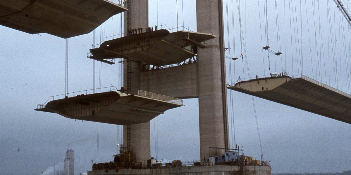 Freeman Fox & Partners designed the bridge, with partner Bernard Wex (1922-90) in charge. The south approach was constructed in July 72; work began on the substructure in March 73. The spans are suspended from hollow reinforced concrete towers 155.5m high.  https://www.ice.org.uk/what-is-civil-engineering/what-do-civil-engineers-do/humber-bridge
