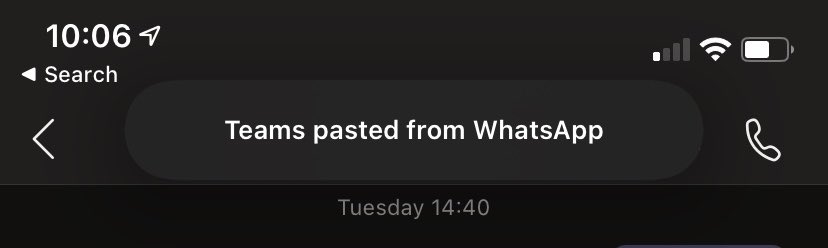 _rahulpp's tweet image. .@MicrosoftTeams Oops, care to explain? Teams is constantly pasting from WhatsApp.

#ios14beta #MicrosoftTeams