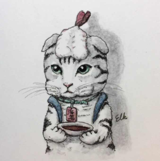 『寿司猫(エビはどこいった)』?
#イラスト  #水彩  #過去絵 