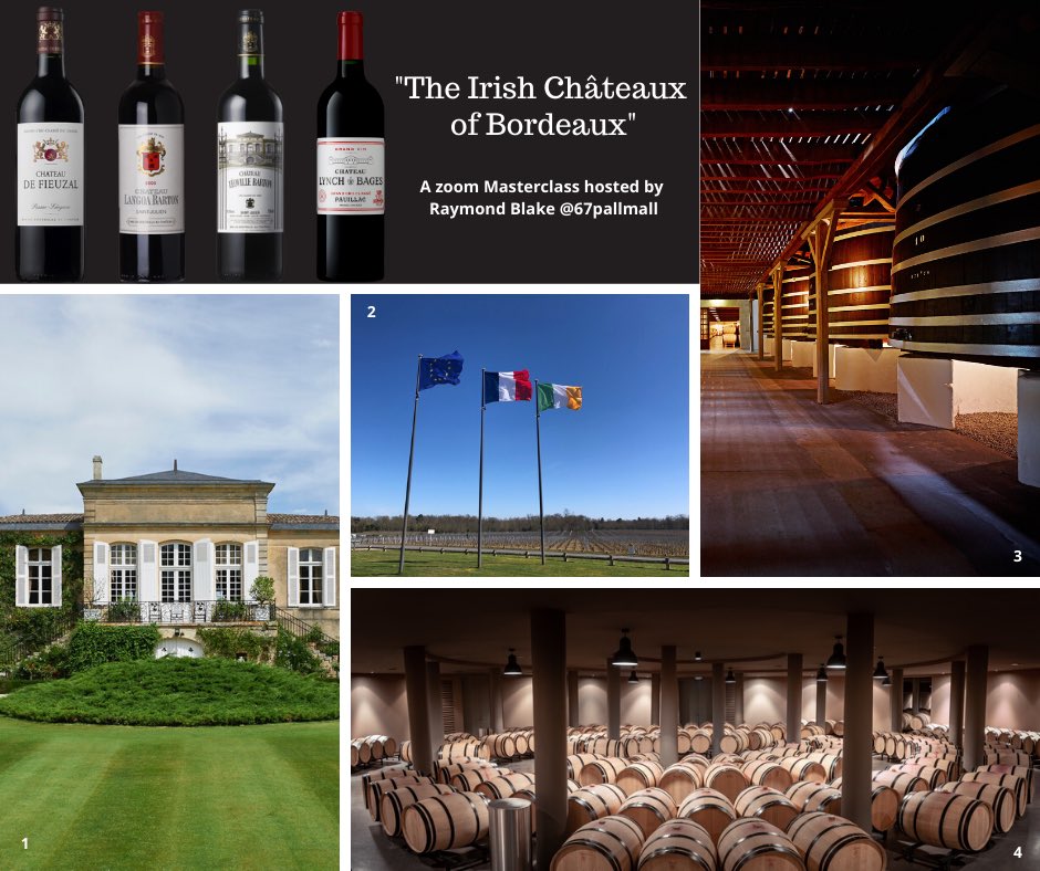🍷Don't miss out this Saturday's tribute to 4 Bordeaux châteaux of Irish origin! July 18th, 4 PM (UK – Ireland time), Raymond Blake, wine editor of Ireland’s Food &amp; Wine magazine is hosting a great Zoom masterclass tasting @67pallmall 
🔗More information: 67pallmall.com/events/the-iri…