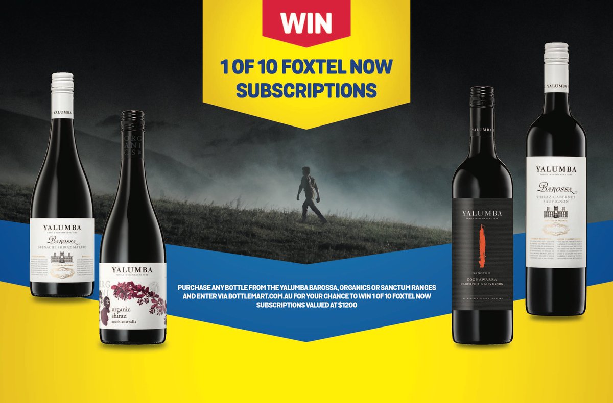 HurleyPubs's tweet photo. WIN A FOXTEL NOW SUBSCRIPTION

Purchase a participating bottle of @yalumba wine for the chance to win
Purchase a bottle from the Yalumba Barossa, Organics or Sanctum range for your chance to win a 12 month @Foxtel Now subscription valued at $1,200.

https://t.co/GUqqhbk4Cz https://t.co/O4lhF0yVT9