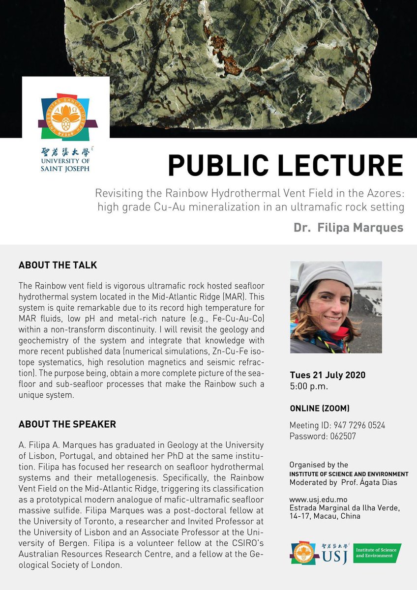 IseUsj's tweet photo. OPEN TALK: Revisiting the #Rainbow Hydrothermal Vent Field in the #Azores: high grade Cu-Au #mineralization in an #ultramafic rock setting. By Dr. F. Marques. July, 21. 5pm (Mo UTC+8); 10am (Pt and UK ITC+1)
More inf: https://t.co/XhtVPa0C0W
#iseusj #deepsea #MAR #swimar https://t.co/kvgGWGdpwE