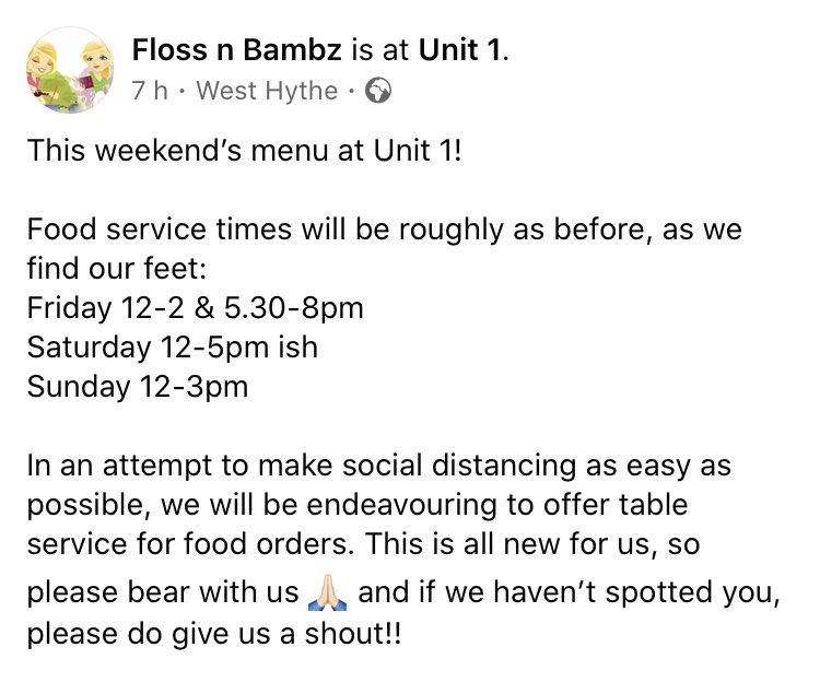 Unit1H's tweet image. Kitchen is open again from today! Available to eat in or take away, freshly cooked to order and absolutely delicious! #streetfood #hythe #kent