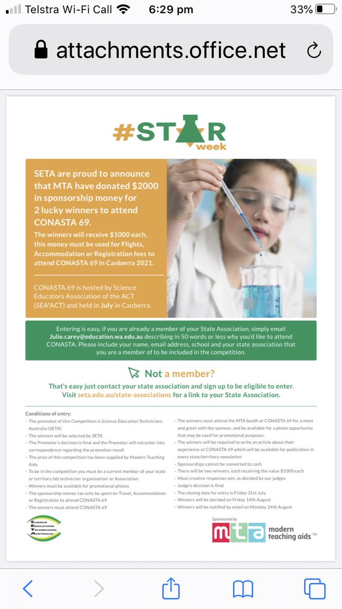 SETAustralia's tweet photo. Hi all Australian science education technicians. Have you seen this competition?
A big thank you to Modern Teaching Aids who will sponsor two technicians (who are SETA members) for $1000 each to attend CONASTA in 2021 https://t.co/7376R00CXk
