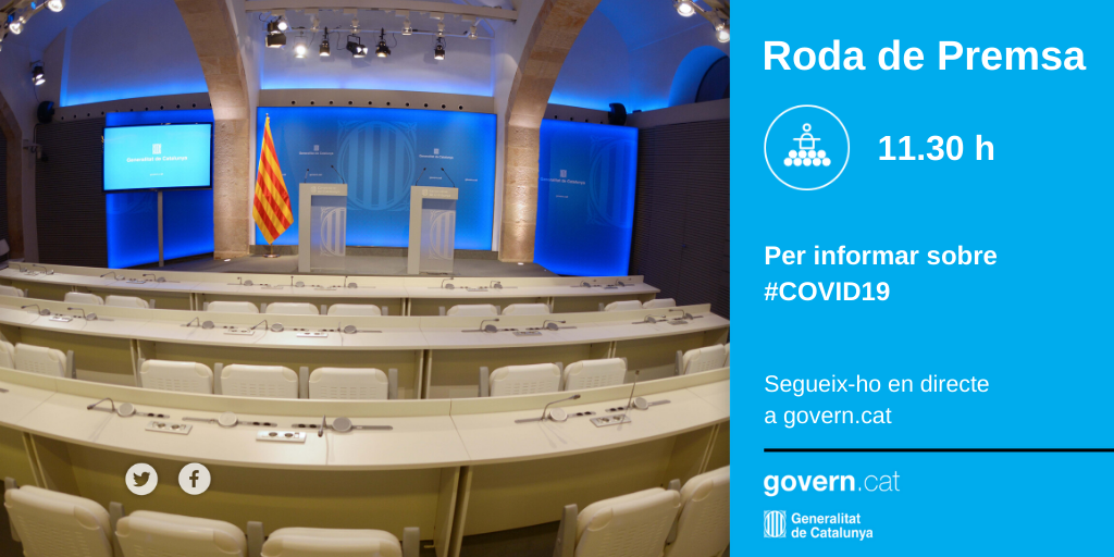 govern's tweet photo. 🔴 A les 11:30 h. Roda de premsa amb la #portaveu @meritxellbudo i els #consellers @MiquelBuch i @albaverges per informar de les ultimes mesures que s’han pres en relació amb la #Covid19 . En directe: https://t.co/aSZ13yF5oA https://t.co/p7dVpEAcAh