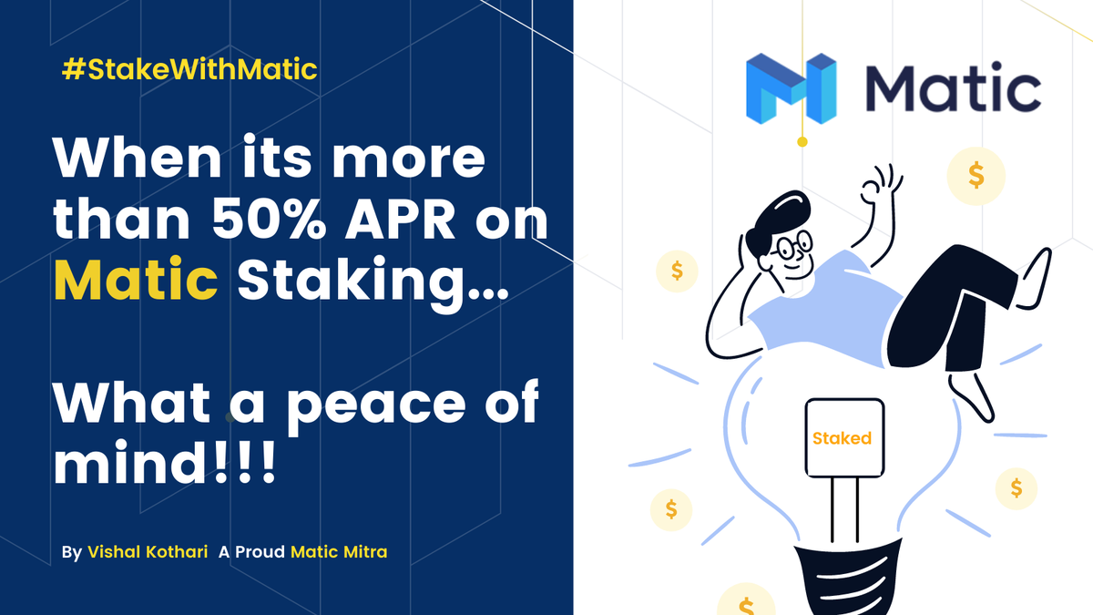 VishalHKothari's tweet photo. What more you can expect!!! If you can already get more than 50% APR on $Matic Staking....🔥🔥
Peace of mind Guaranteed 🎉
#StakeWithMatic #MaticStaking https://t.co/c9y5Mj2Nwl