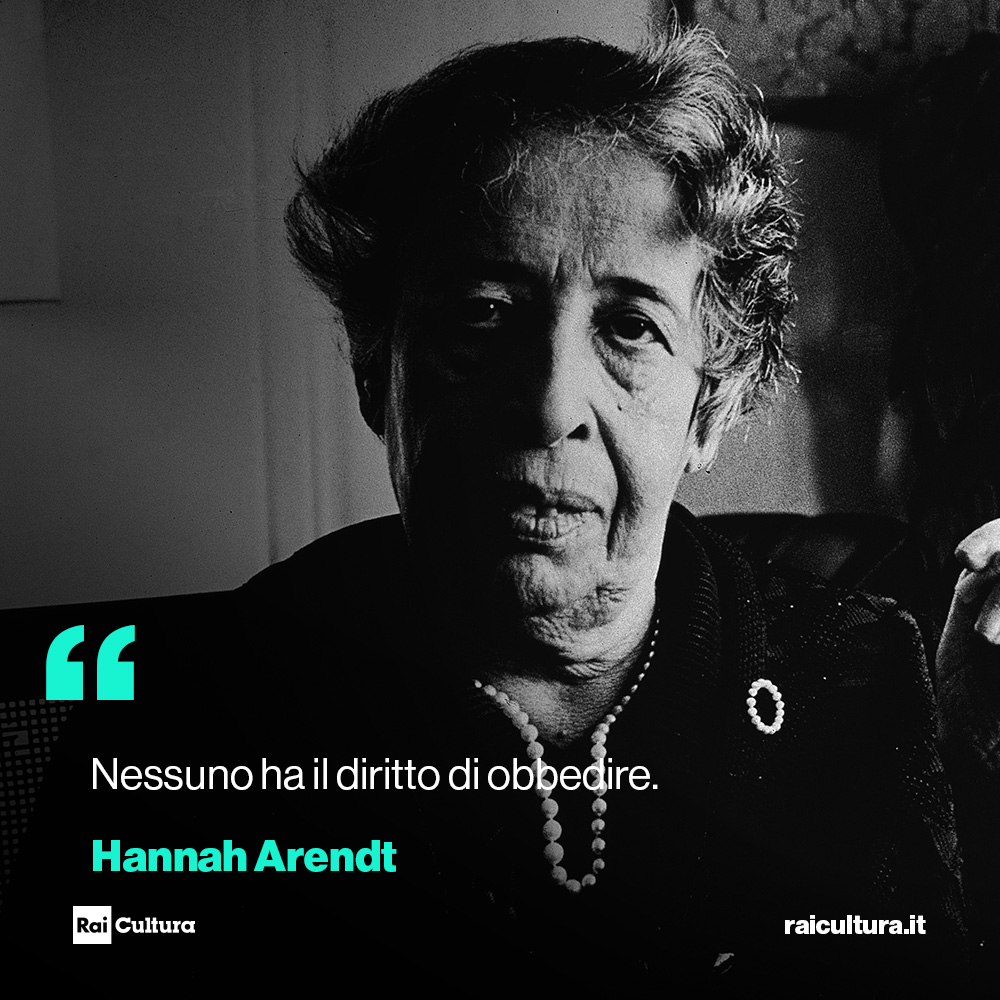 RaiCultura's tweet photo. ✒ “Nessuno ha il diritto di obbedire.”
HANNAH ARENDT

#CondividiLaCultura 📚
#Filosofia https://t.co/5VAnAJNAKP
