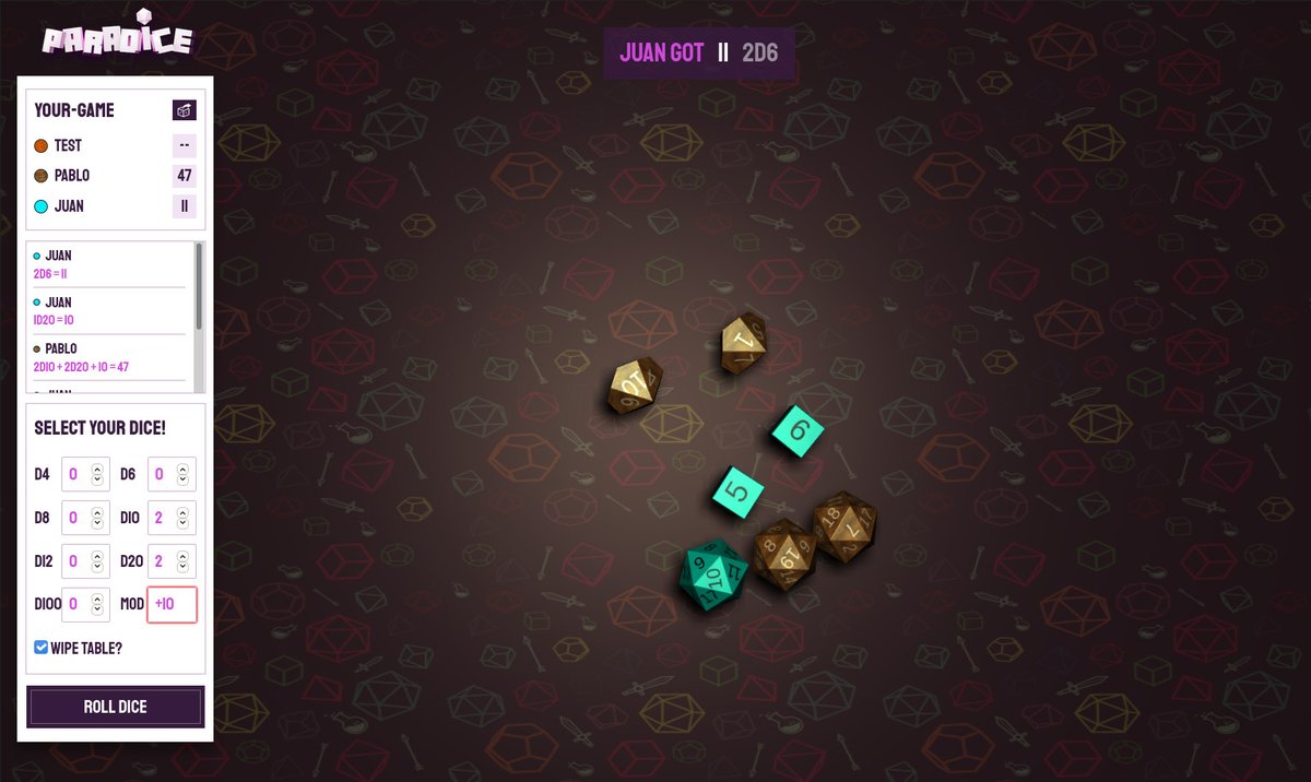 myparad1c3's tweet photo. Ever wished to enjoy a no-strings attached virtual rolling dice app? ParaDice! is just that. Simple private game rooms for your party, whether for once in a while dice roll or tabletop RPG diceporn :) https://t.co/xHzP7CGNXK