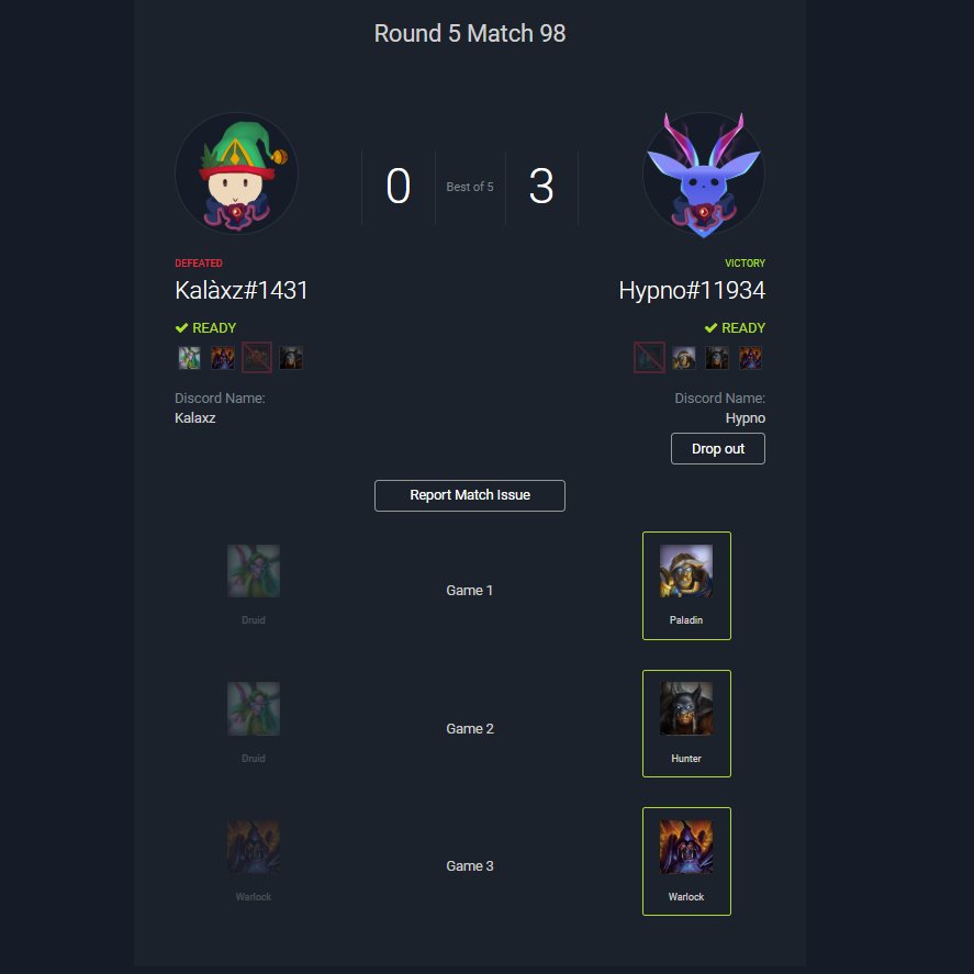 Victory! 🔥🔥
Happy to end the day 4-1 after that disapointing 5th game on round1
That's it for now, tournament will resume in ~14hours I think.
me sleepy🥴