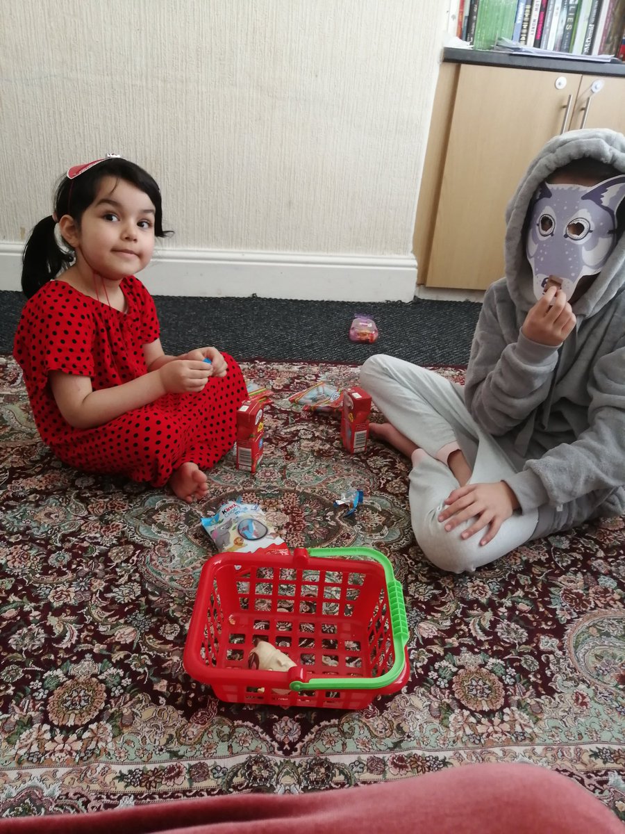 dima_kheder's tweet photo. Dima and Ema enjoyed making their own Little Red Riding Hood story using the book that she got from her time saying goodbye to the teachers. https://t.co/TIMkxjfYZO