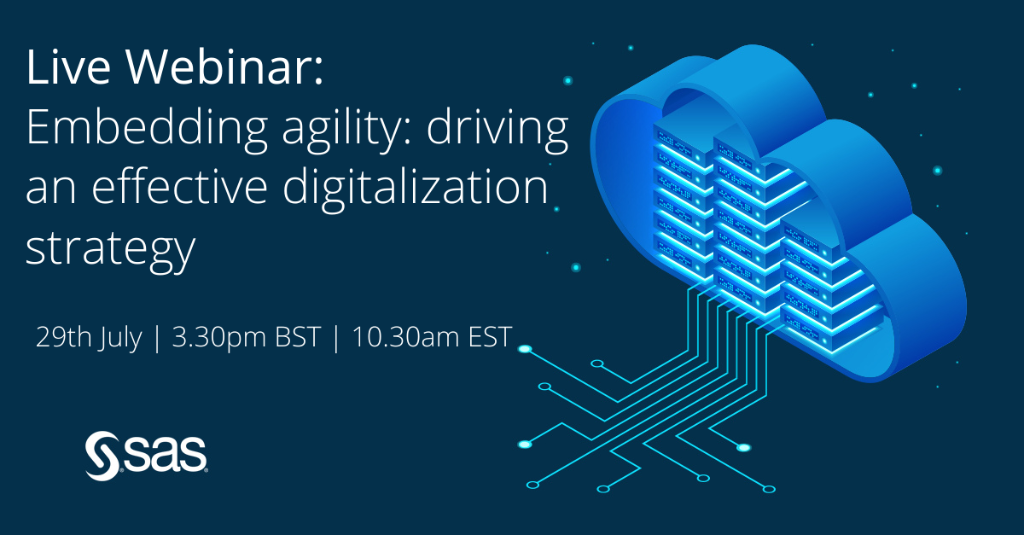 SASsoftwareUKI's tweet photo. How can banks realise the next phase of #DigitalTransformation? Join our webinar on July 29th where our panel of #SASexperts will explore how banks can leverage the #cloud as an enabler of digitalisation and generate value from #data. Register now: https://t.co/xeuiSecDp1 https://t.co/9OoVe0c7ar