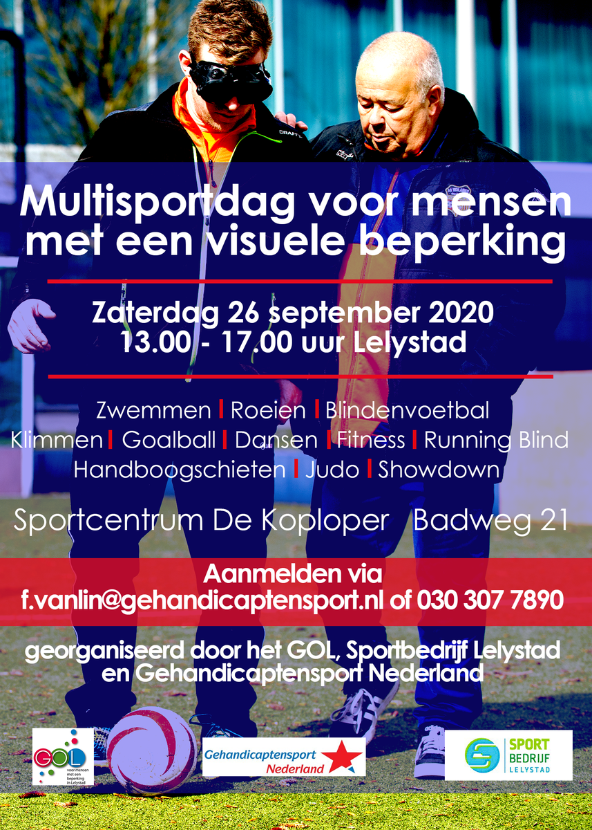 MULTISPORTDAG VOOR VISUEEL BEPERKTEN 👟🏅
Zowel sportscholen als mensen die #slechtziend of #blind zijn, zijn zich vaak niet bewust van de sportmogelijkheden. Daarom wordt er een #Multisportdag georganiseerd speciaal voor mensen met een visuele beperking. sportflevo.nl/nieuws/detail/…
