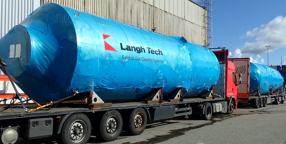 LanghFi's tweet photo. Langh Tech full hybrid EGCS with twin-scrubber setup shipped to the customer where the EGCS will be retrofitted on a ropax vessel. The closed loop water treatment system is based on Langh Tech excellent membrane filtration. #Langh #scrubber #shipping #closedloop #maritime https://t.co/EislFCuKZB