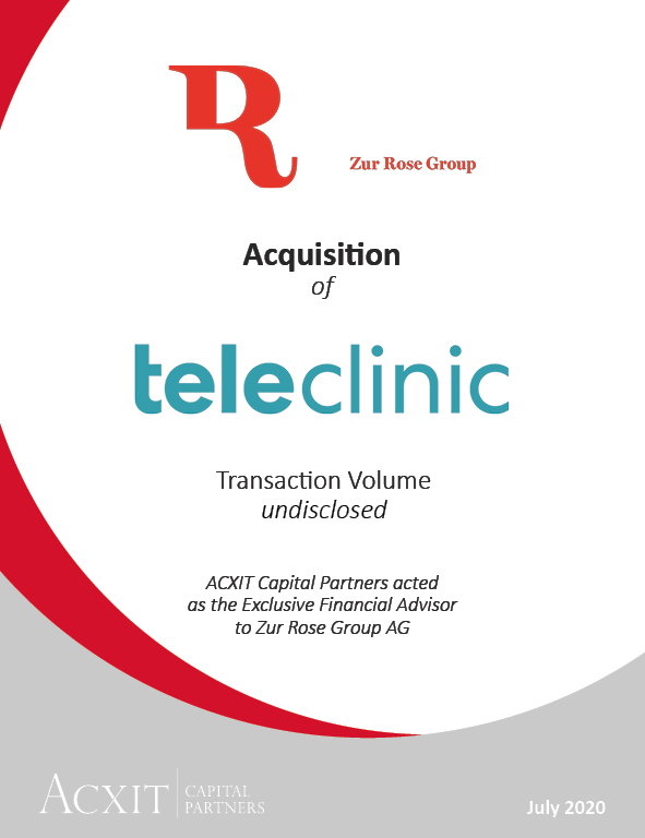 acxitcapital's tweet photo. #ACXIT #Deal #News: Zur Rose Group acquires #TeleClinic, Germany's leading #telemedicine provider.
ACXIT Capital Partners acted as exclusive financial advisor to Zur Rose Group.
read more: https://t.co/fkchkosPDG
#Investmentbanking #Healthcare #eCommerce #Technology #ZurRoseGroup https://t.co/0UY3ni936e