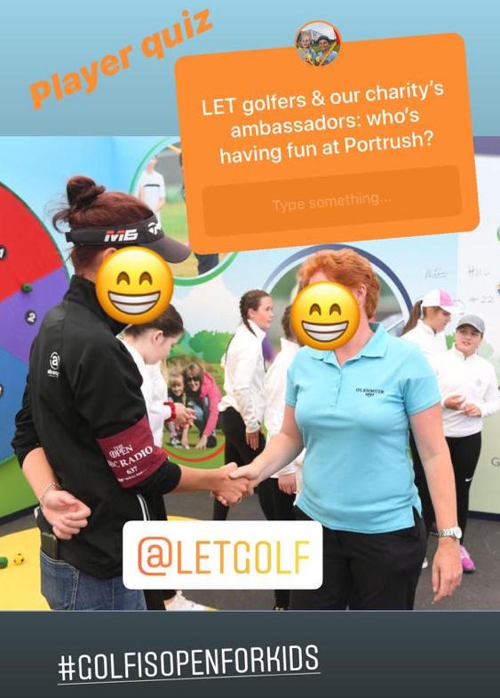 golffoundation's tweet photo. #GolfisOpenforKids
@GolfRootsHQ Open Player Quiz on Instagram – pictures from our work at @TheOpen. Today, two @LETgolf stars &amp; our charity’s ace ambassadors: who’s having fun at Portrush? Go to @golf_foundation_org on Insta and have a go 😀👏🏆 https://t.co/MgMoPHszAH