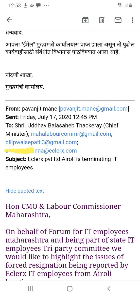 FITEMaharashtra's tweet photo. @CMOMaharashtra @Dwalsepatil 
Plz intervene &amp; stop layoffs in #ITsector 

@eClerx @eClerxDigital @eClerxMarkets has been forcing #ITEmployees to resign 

Fite has filed complaint to CMO @MahaKamgar @LabourMinistry 

#SaveITEmployees #savejobs #RaiseYourVoice @TOIMumbai @the_hindu https://t.co/OTGgHiBHPJ