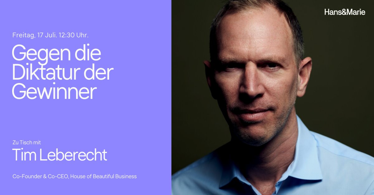 Hey [German-speaking] losers! 
You're all invited to join our Hans & Marie today at 12:30 PM CET featuring @timleberecht on the end of winning. 
Hosted by @MonikaJiang and @tillgrusche, on behalf of our friends at @diffferent and @SyzygyGroup. 

Sign up: bit.ly/394fVXf