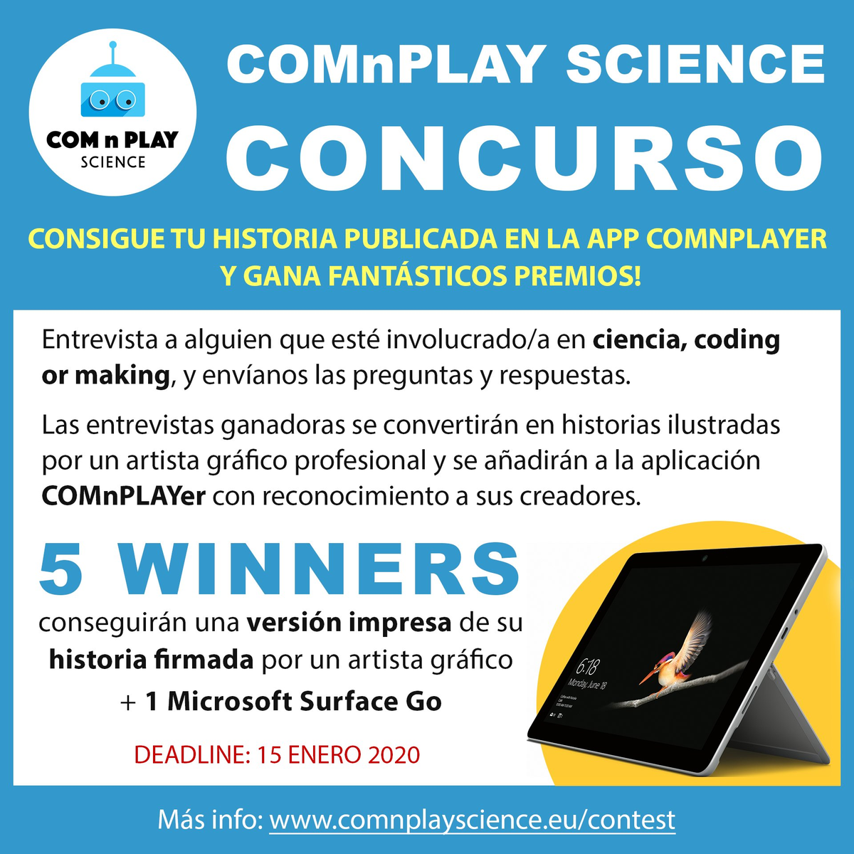 EscuelaIdeo's tweet photo. Una alumna de #EscuelaIdeo ha recibido el premio a la entrevista más creativa en el concurso organizado por @comnplayscience. Un proyecto europeo que pretende acercar la #ciencia a los jóvenes. Nuestra alumna verá su trabajo publicado en COMnPLAYER App ¡Enhorabuena Cristina! https://t.co/Xc4jKoWhuj
