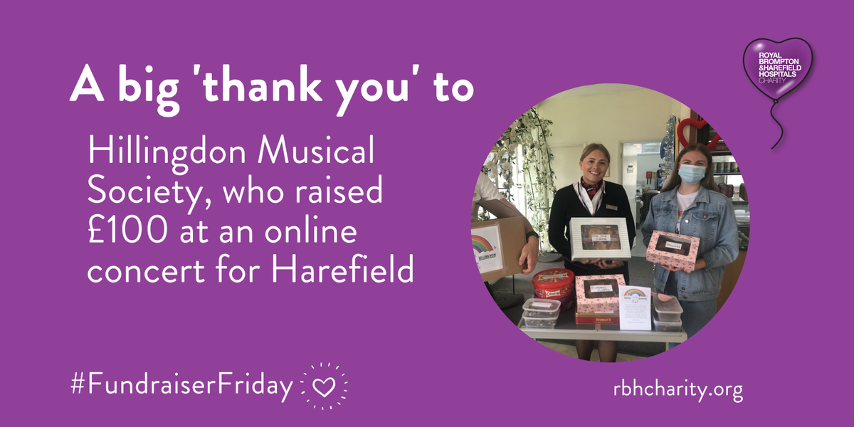 RBHCharity's tweet photo. It’s finally here, #FundraiserFriday ! Today we’d like to give a shout out to Hillingdon Musical Society. Not only did they raise money from a concert for Harefield, they’ve also been baking away to provide some sweet treats for our hardworking staff. Thank you so much 💜😋 https://t.co/zthXNWiAf7