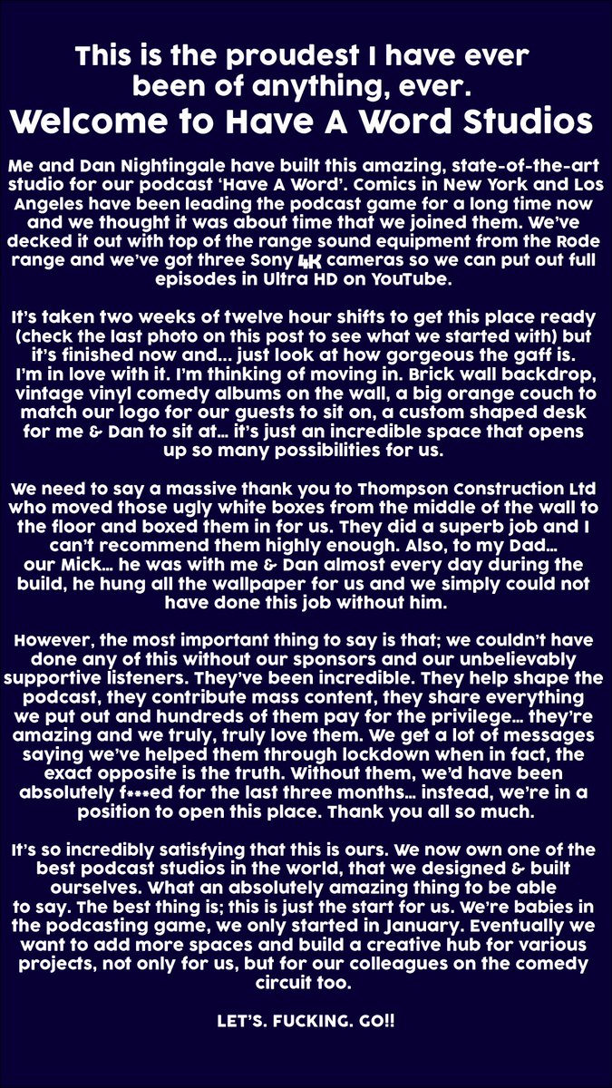 adamrowecomedy's tweet image. Welcome to Have A Word Studios. @Haveawordpod @DanHasAPodcast