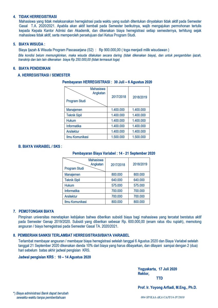 Univ Atma Jaya Yogya On Twitter Herregistrasi Biaya Pendidikan Program Pascasarjana S2 Sem Gasal T A 2020 2021 Mohon Untuk Diperhatikan Uajypengumuman Uajy Atmajogja S T Co Pcaqhijeis
