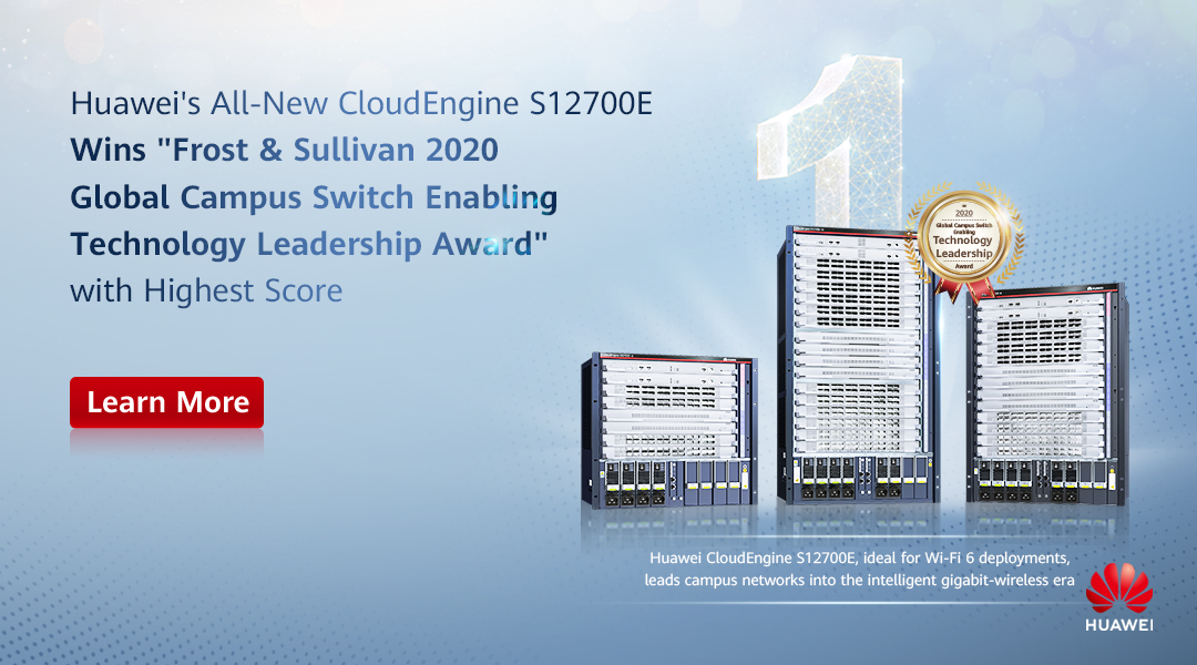 HuaweiEnt's tweet photo. Huawei CloudEngine S12700E won the "Frost &amp; Sullivan 2020 Global Campus Switch Enabling Technology Leadership Award". Learn how it embraces a fully connected campus network and accelerates your digital transformation journey: https://t.co/miEuEScipI #CloudEngineS https://t.co/DRuiPadQUX