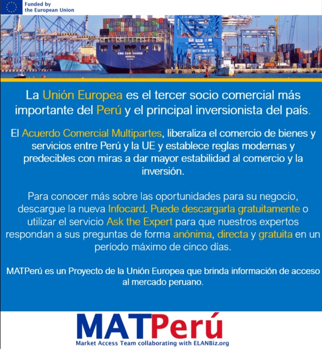 Para conocer más sobre las oportunidades del Acuerdo Comercial Multipartes para su negocio, descargue gratuitamente la nueva Infocard bit.ly/2xm00jv