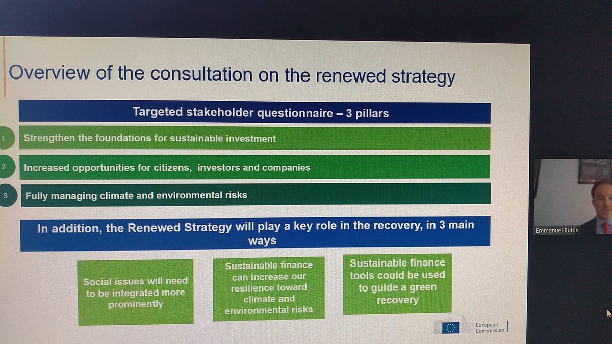 The Commission's Renewed Sustainable Finance Strategy consultation had 650 responses, 1/3 from individual citizens. It aims to create an enabling environment for rapid financial reform at all levels in support of COVID recovery.