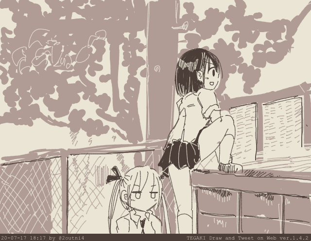 塀越えの抜け道を発見した折部やすな #tegaki_dt 