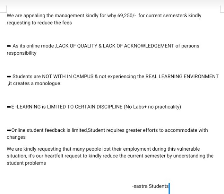 Ashish68513505's tweet photo. We are kindly requesting the @SastraUniv  management to reduce the fees amount to be paid as many of our parents have been  facing economic crisis .
@SVaidhyasubrama sir , we hope you'll understand our difficulties and make finest decision in favour of us 🙏
#ReduceFeesPressure https://t.co/dTQgZngNp6