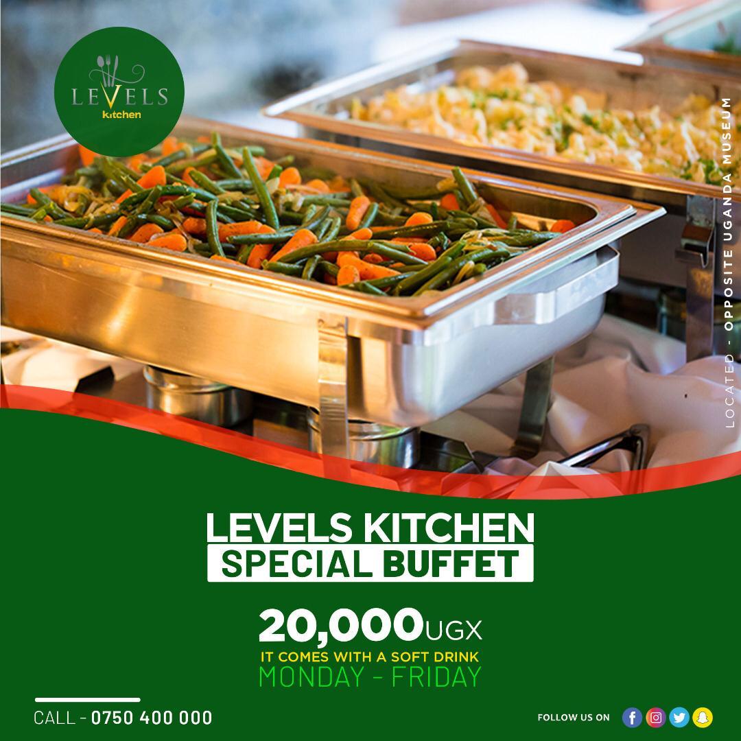 Levels_Ug's tweet photo. Its Friday! Come wind down the long week with our #buffet today's lunchtime in our outdoor kitchen space. (PS; Your safety is our top priority at all times here)
#LevelsKitchenNow #LunchTime #freedelivery https://t.co/BfzbPnqHrH
